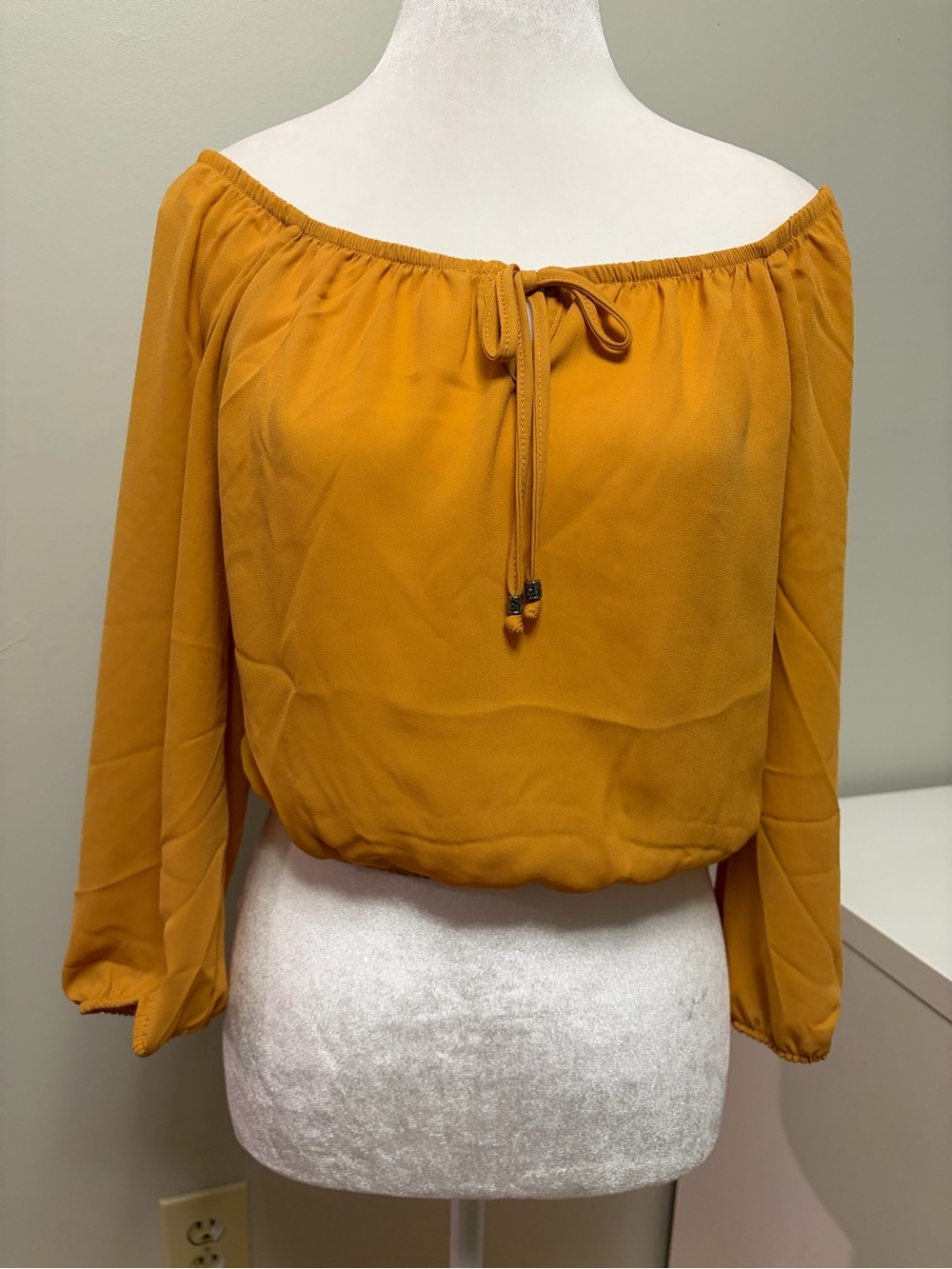 Pink Rose Mustard Yellow Elastic-Neck Women’s Blouse Size Small